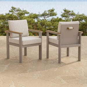 Stylish outdoor teak aluminum dining chairs featuring durable teak accents and rust-resistant frame.