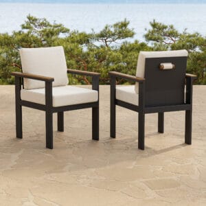 Comfortable Tevara outdoor dining chairs set against a stylish patio backdrop.