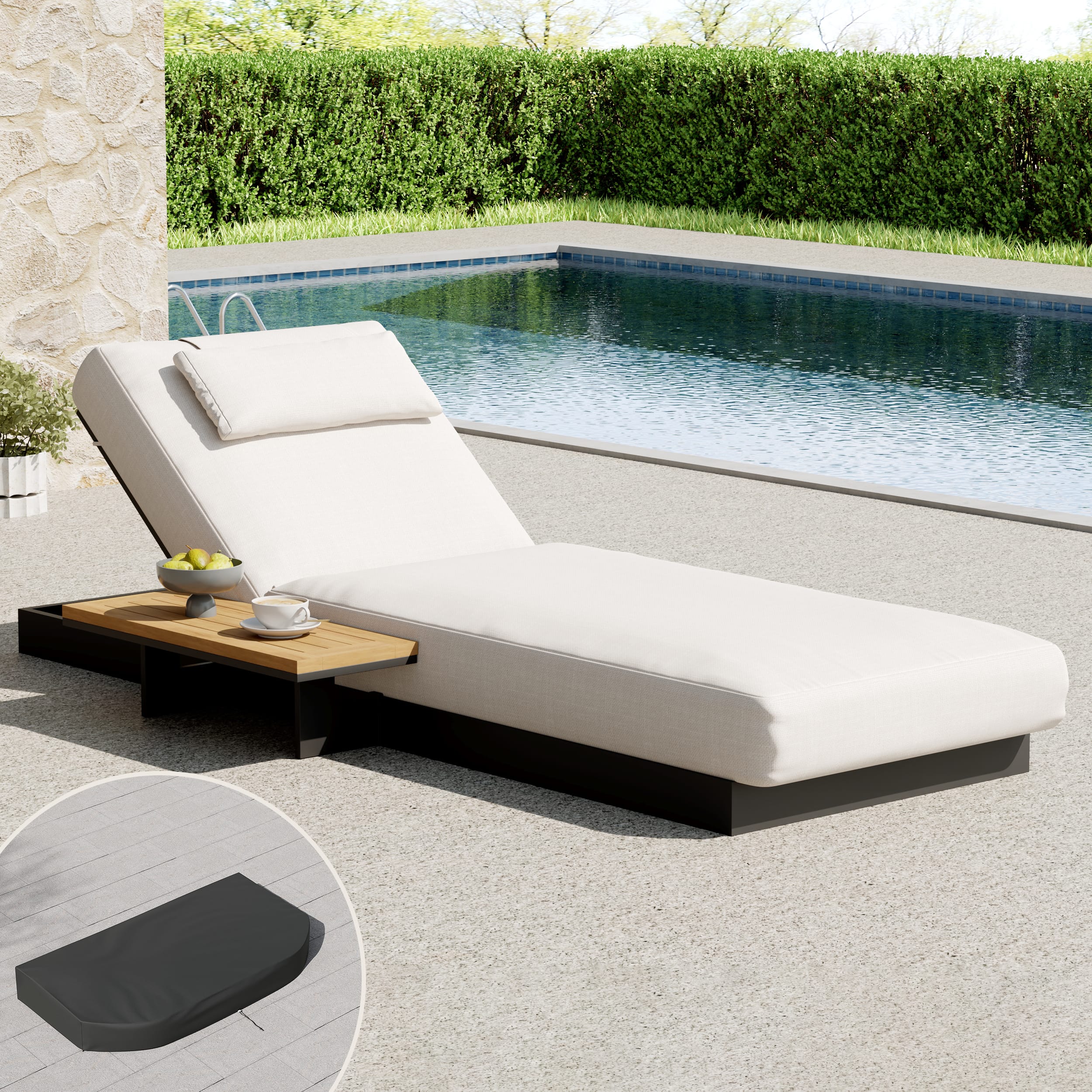 Teak Aluminum Adjustable Chaise Lounge Comfortable 1 Stylish teak aluminum adjustable chaise lounge with an adjustable backrest for outdoor comfort.