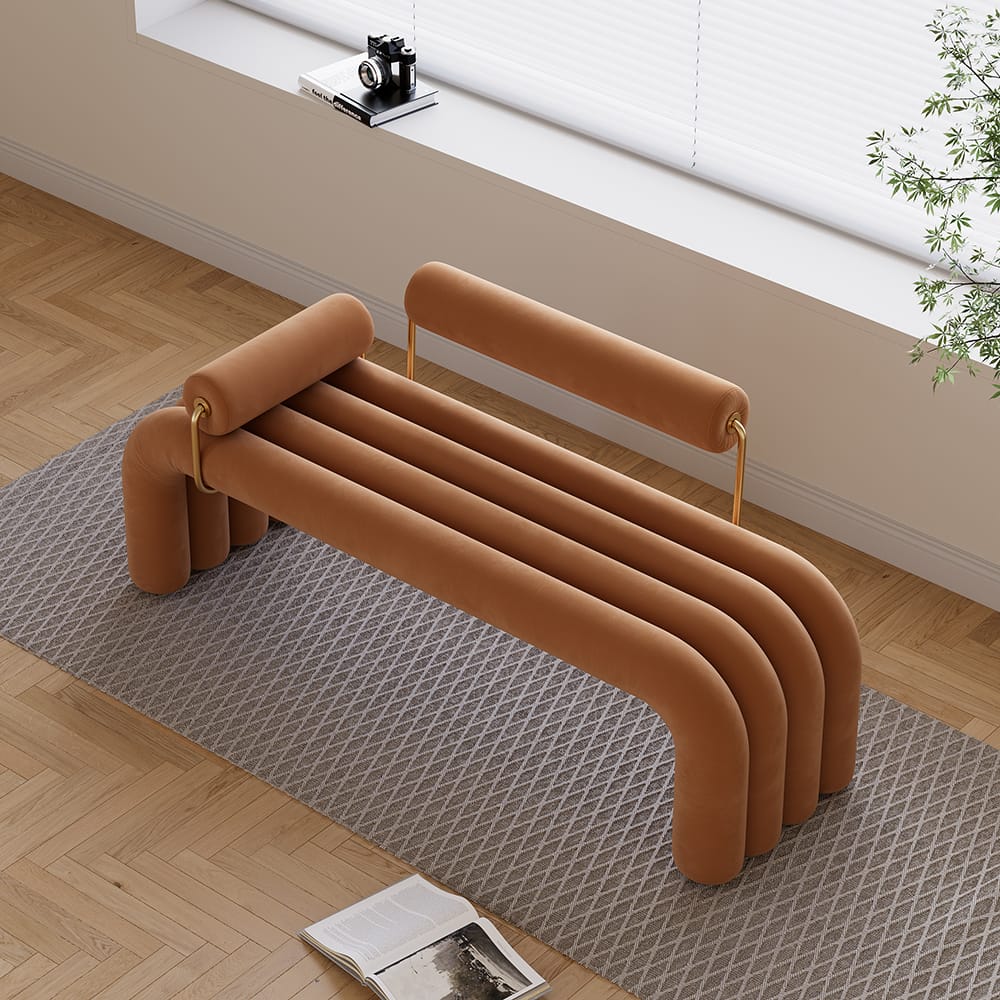 The Sicotas Collection 37 Elegant tufted velvet entryway bench designed for comfort and easy cleaning.