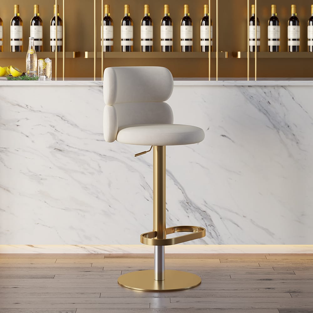 Luxurious Plush Velvet Swivel Bar Stool For Your Home 1 Stylish plush velvet swivel bar stool with adjustable height and comfortable curved backrest.
