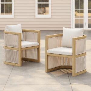 Stylish outdoor patio dining chair set made from premium rope and aluminum frame.