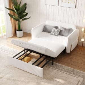 Modern convertible white daybed with trundle, ideal for compact spaces and versatile comfort.